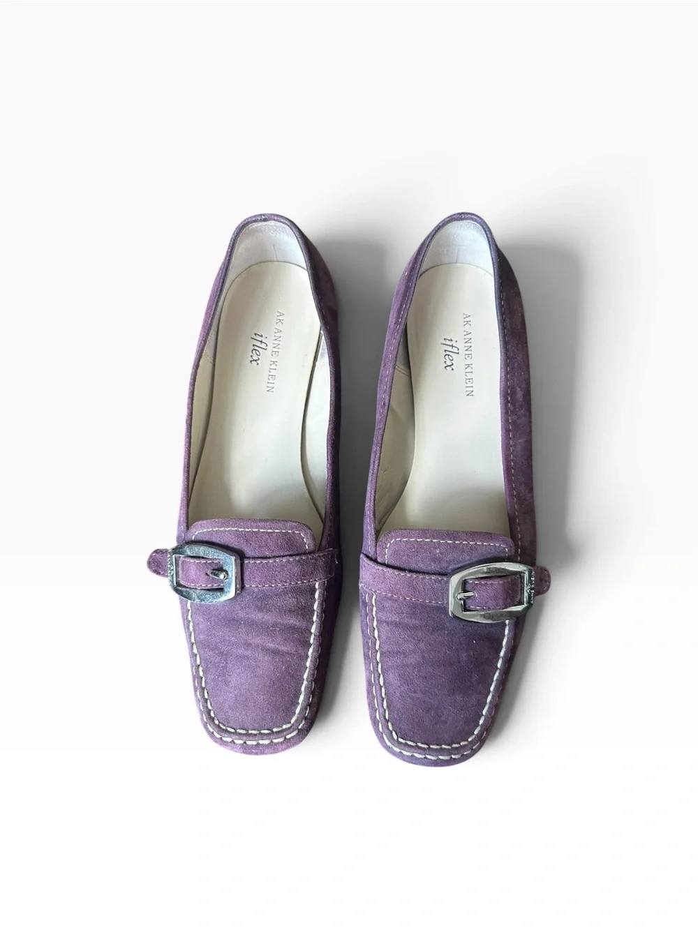 AK Anne Klein iFlex Purple Suede Buckle Loafers Flats 8.5W